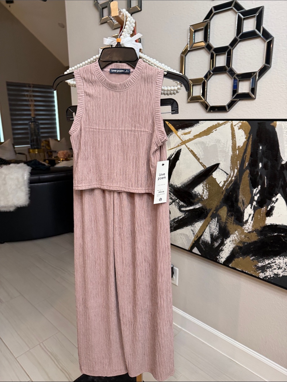 Love Poem Blush Pink Ribbed Sleeveless Lounge Set